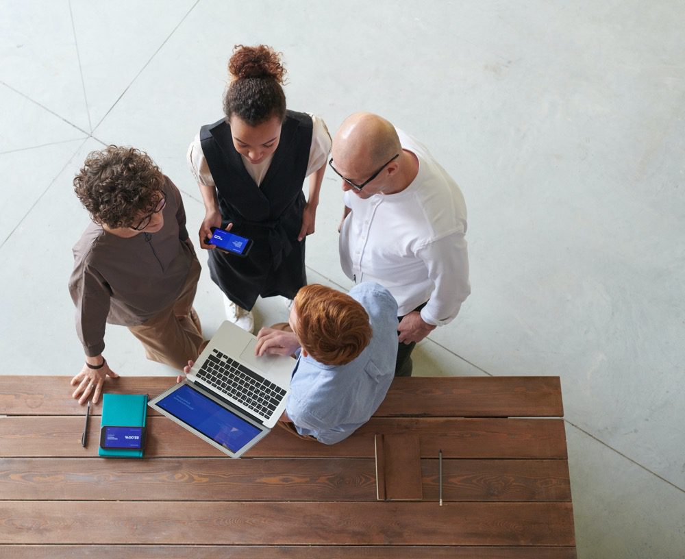 aerial view of group of people chatting